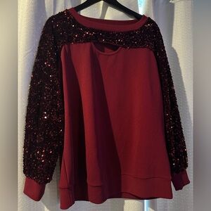 Women’s dress top. Burgundy with sequins. Size 14-16